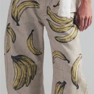 Free People Good Luck Printed Barrel Jeans Go Bananas 25 SOLD OUT HTF RARE NEW 🍌